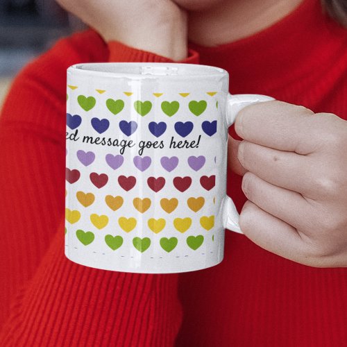 Personalized Message Rainbow Hearts Stripes Coffee Mug