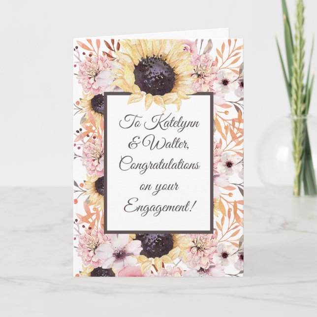 Personalized Message Sunflower Engagement Card (Front)