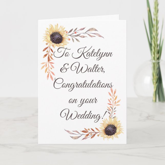 Personalized Message Sunflower Wedding Card (Front)