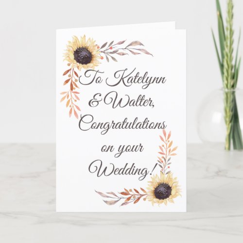 Personalized Message Sunflower Wedding Card