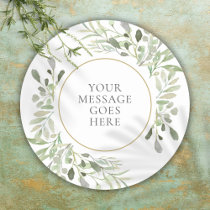 Personalized Message Watercolor Greenery Classic Round Sticker