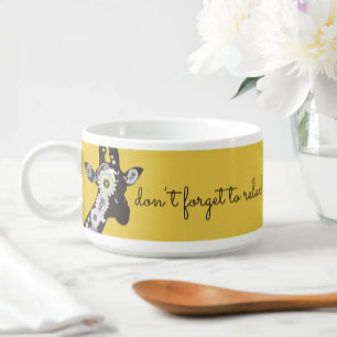 Personalized Message Yellow Funky Cool Giraffe Bowl