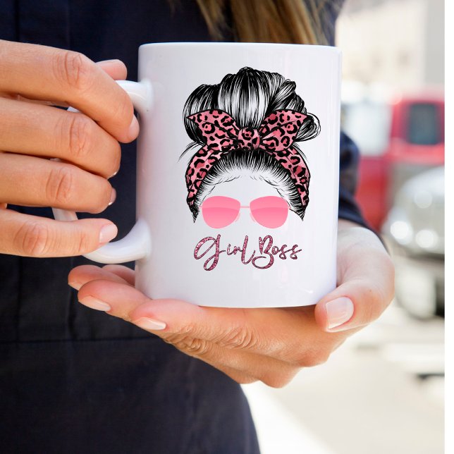 Personalized Messy Bun Girl Boss Coffee Mug (Creator Uploaded)