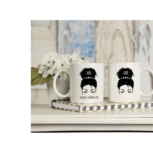 Personalized messy bun zodiac sign Aquarius Coffee Mug (Creator Uploaded)