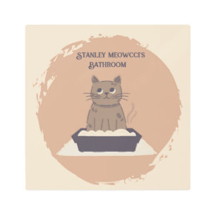 Personalized Metal Print, Cat's Bathroom Print