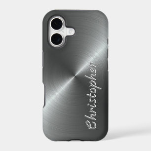 Personalized Metal titanium silver Radial Texture iPhone 17 Case