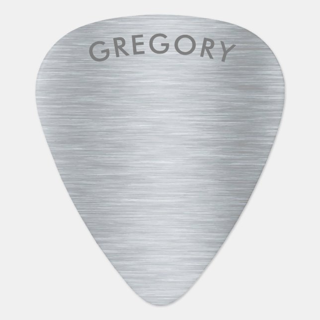 Personalized metallic gray texture monogram guitar pick (Front)