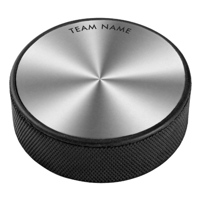 Personalized metallic gray texture monogram hockey puck (3/4)