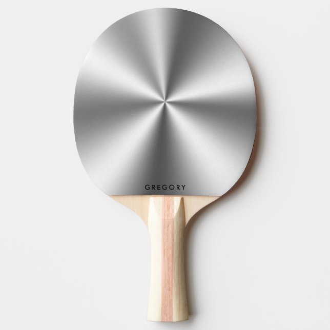 Personalized metallic gray texture monogram ping pong paddle (Front)
