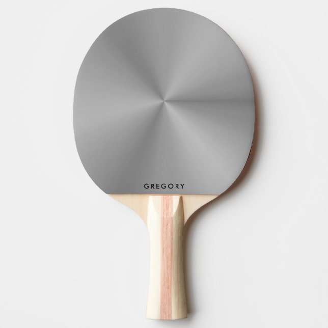 Personalized metallic gray texture monogram ping pong paddle (Front)