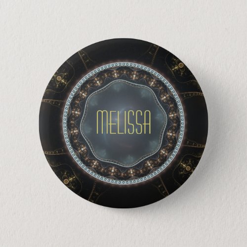 Personalized Metallic Ornate Steampunk Fractal Button