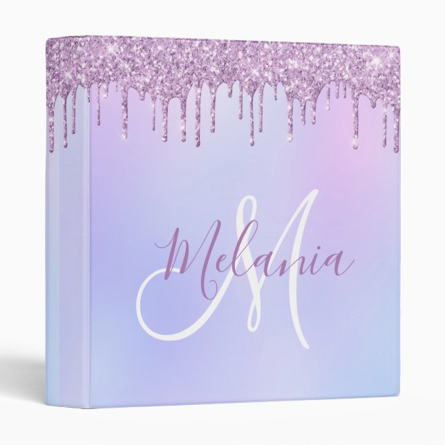 Personalized Metallic Purple Drip Lavender Pour  3 Ring Binder (Front/Spine)