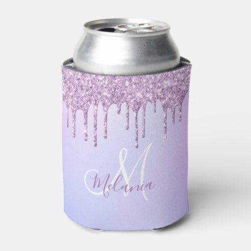 Personalized Metallic Purple Drip Lavender Pour   Can Cooler
