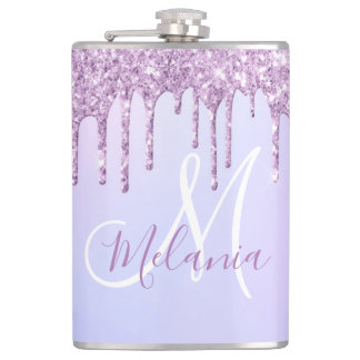 Personalized Metallic Purple Drip Lavender Pour    Flask