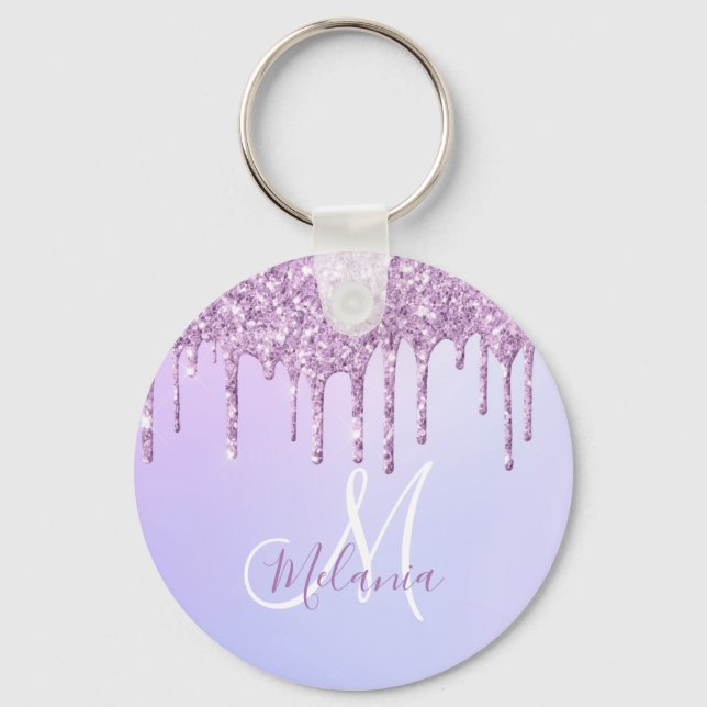 Personalized Metallic Purple Drip Lavender Pour    Keychain (Front)