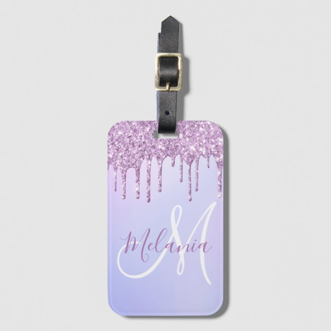 Personalized Metallic Purple Drip Lavender Pour Luggage Tag (Front Vertical)