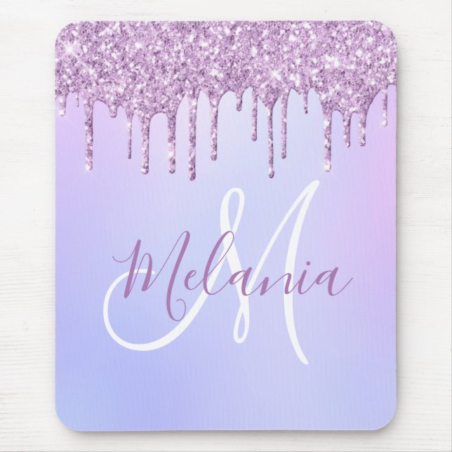 Personalized Metallic Purple Drip Lavender Pour Mouse Pad (Front)