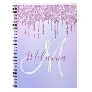 Personalized Metallic Purple Drip Lavender Pour Notebook