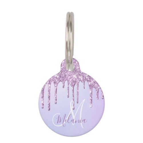 Personalized Metallic Purple Drip Lavender Pour    Pet ID Tag