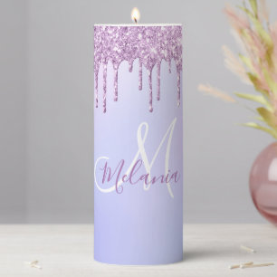Personalized Metallic Purple Drip Lavender Pour Pillar Candle
