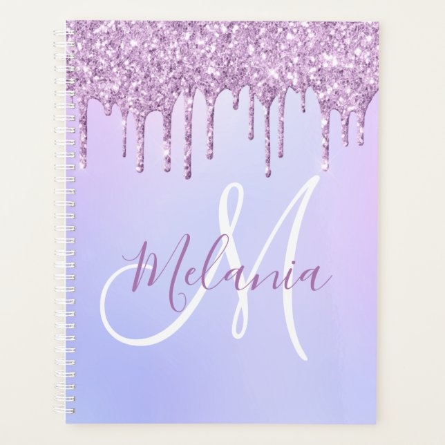 Personalized Metallic Purple Drip Lavender Pour Planner (Front)