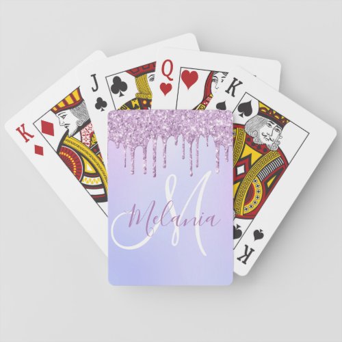 Personalized Metallic Purple Drip Lavender Pour Playing Cards