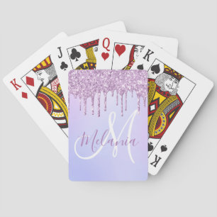 Personalized Metallic Purple Drip Lavender Pour Poker Cards