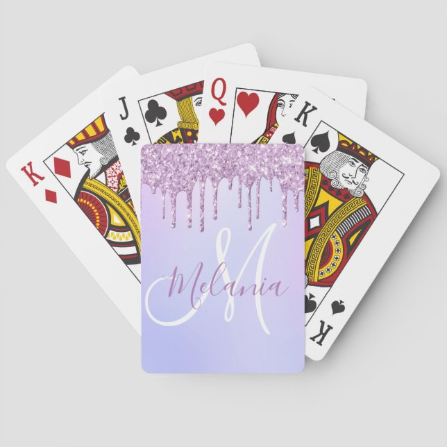 Personalized Metallic Purple Drip Lavender Pour Poker Cards (Back)