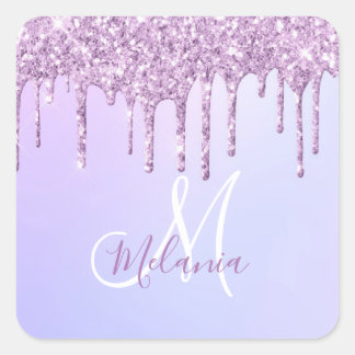 Personalized Metallic Purple Drip Lavender Pour   Square Sticker