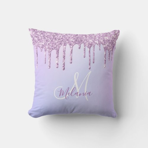 Personalized Metallic Purple Drip Lavender Pour    Throw Pillow