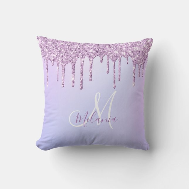 Personalized Metallic Purple Drip Lavender Pour    Throw Pillow (Front)