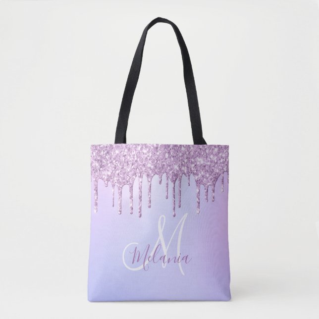 Personalized Metallic Purple Drip Lavender Pour   Tote Bag (Front)