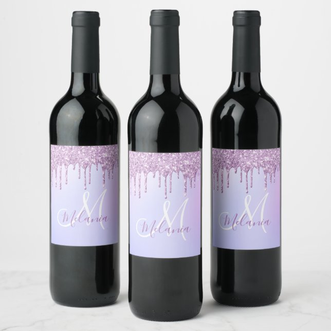 Personalized Metallic Purple Drip Lavender Pour    Wine Label (Bottles)