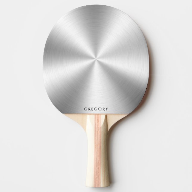 Personalized metallic shiny silve texture monogram ping pong paddle (Front)