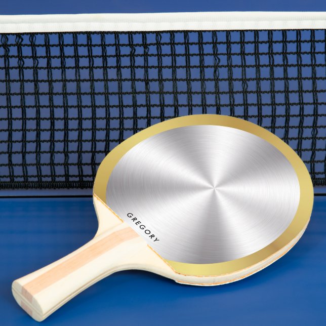 Personalized metallic silver and gold monogram ping pong paddle (Insitu)