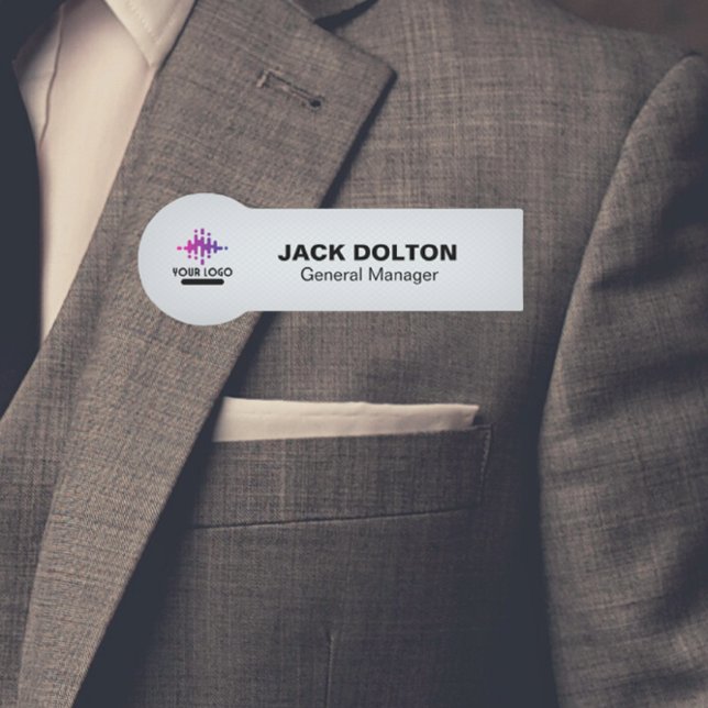 Personalized Metallic Silver Name Badge with Logo (Creator Uploaded)