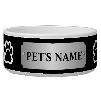 Personalized Metallic Silver Name Plate Dog Bowl by studioart at Zazzle
