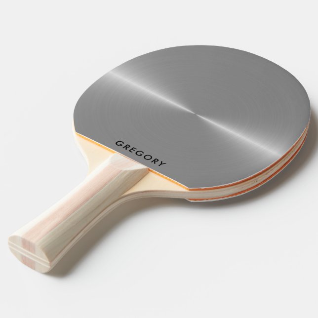 Personalized metallic silver texture monogram ping pong paddle (Back Angle)