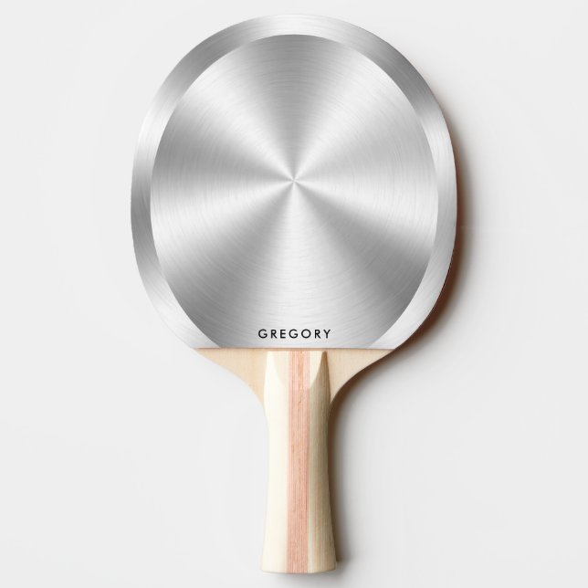 Personalized metallic silver texture monogram ping pong paddle (Back)