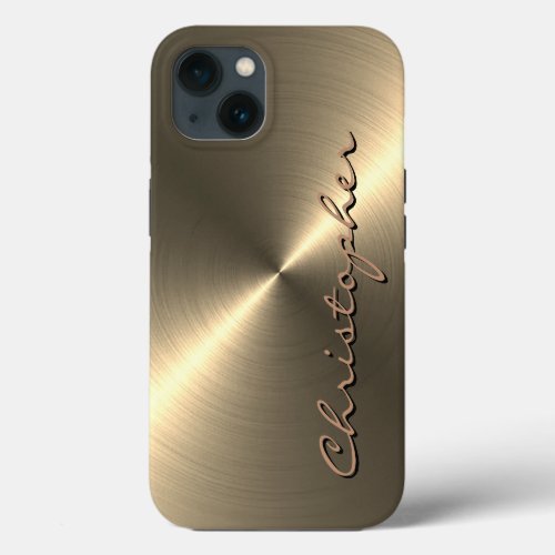 Personalized Metallic titanium Gold Radial Texture iPhone 13 Case