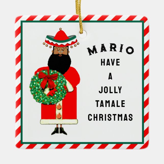 Personalized Mexican Christmas Gift Ceramic Ornament (Front)