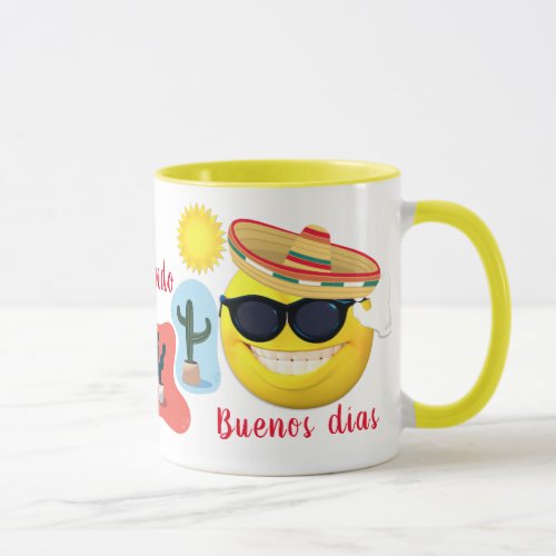 Personalized  Mexican Emoji in Sombrero with Cacti Mug