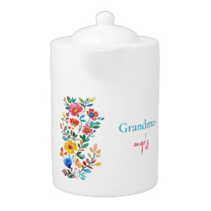 Personalized Mexican Floral Grandchildren Birthday Teapot