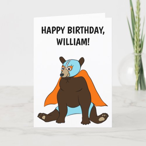 Personalized Mexican Luchador Bear Birthday Card