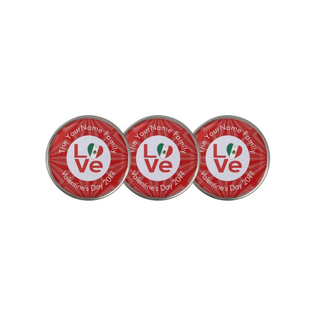 Personalized Mexican Red LOVE Flag Golf Ball Marker (3 Up)
