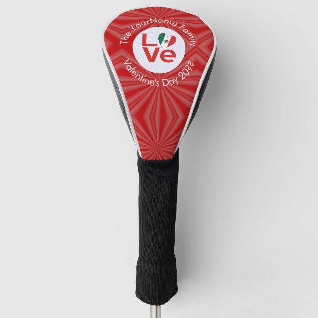 Personalized Mexican Red LOVE Flag Golf Head Cover (Front)