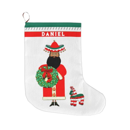 Personalized Mexican Santa Large Christmas Stocking