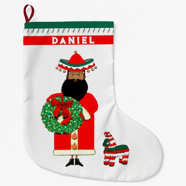 Personalized Mexican Santa Large Christmas Stocking (Front)