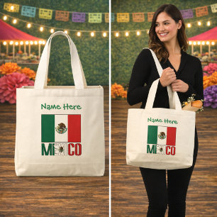 Personalized Mexico Flag Design Large Tote Bag