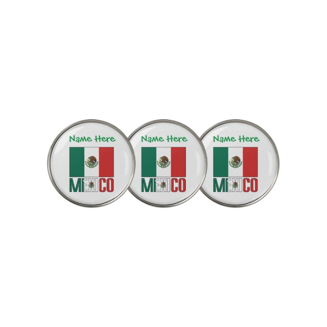 Personalized Mexico Flag Golf Ball Marker (3 Up)